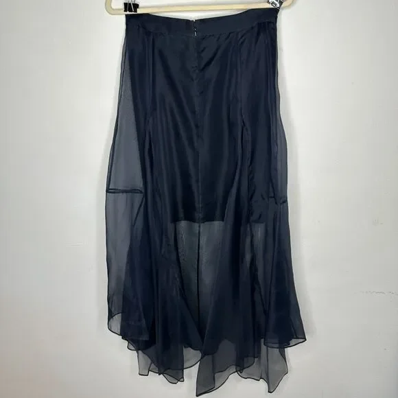 Marissa Webb Navy Yasmin Mini Organza Silk Sheer Over Skirt Carwash Hem Med